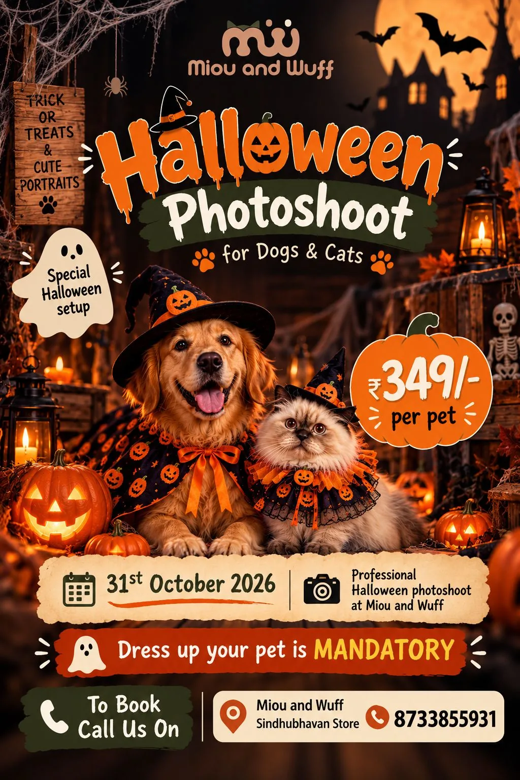 Miou and Wuff Halloween Photoshoot for dogs and cats — 31 October 2026, ₹349 per pet, costumes mandatory