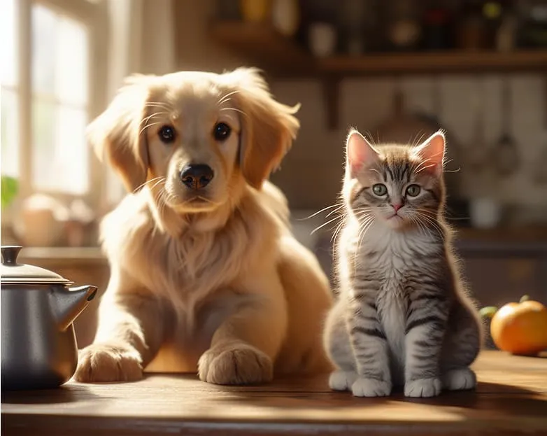 A puppy and a kitten relaxing together