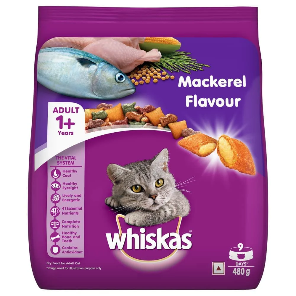 Whiskas Adult (1+ Years) Mackerel Flavour Dry Cat Food