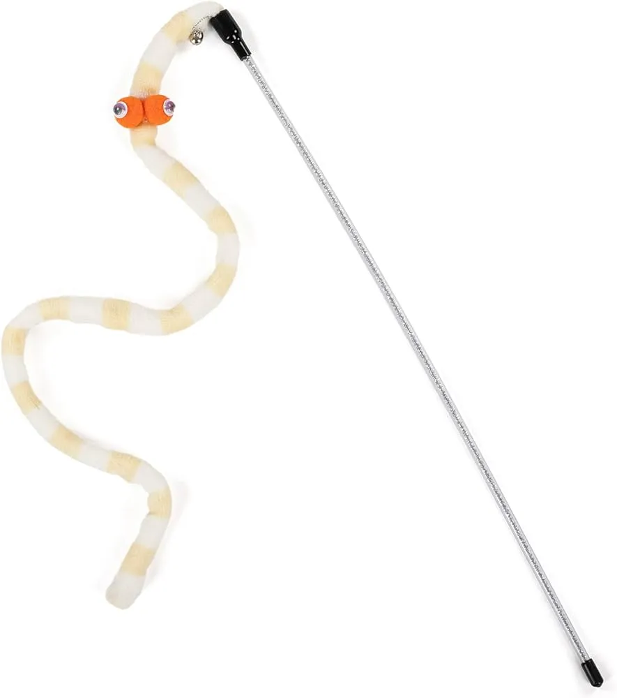 TLC Wiggly Worm Wand Toy for Cats - Yellow and White
