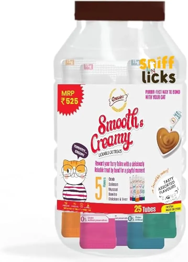 Gnawlers Smooth and Creamy Lickable Cat Treats Jar 25 Tubes