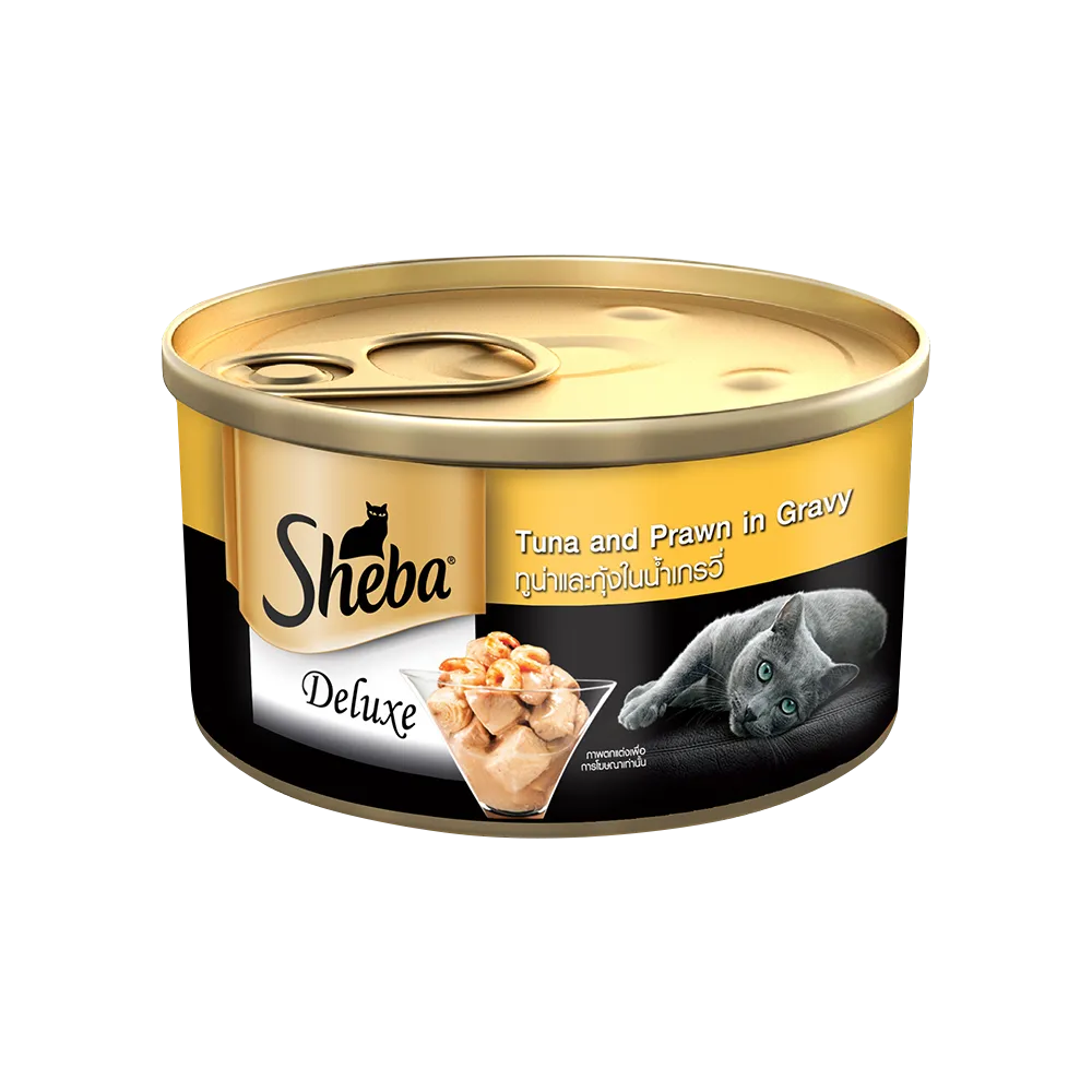 Sheba Deluxe Premium Tuna and Prawns in Gravy Can Adult Wet Cat Food