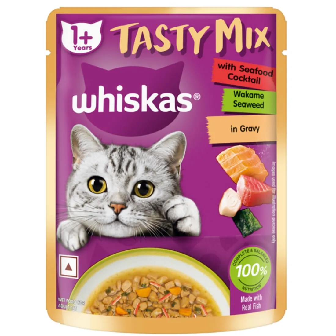 Whiskas Tasty Mix Adult 1+ Years with Seafood Cocktail Wakame Seaweed in Gravy