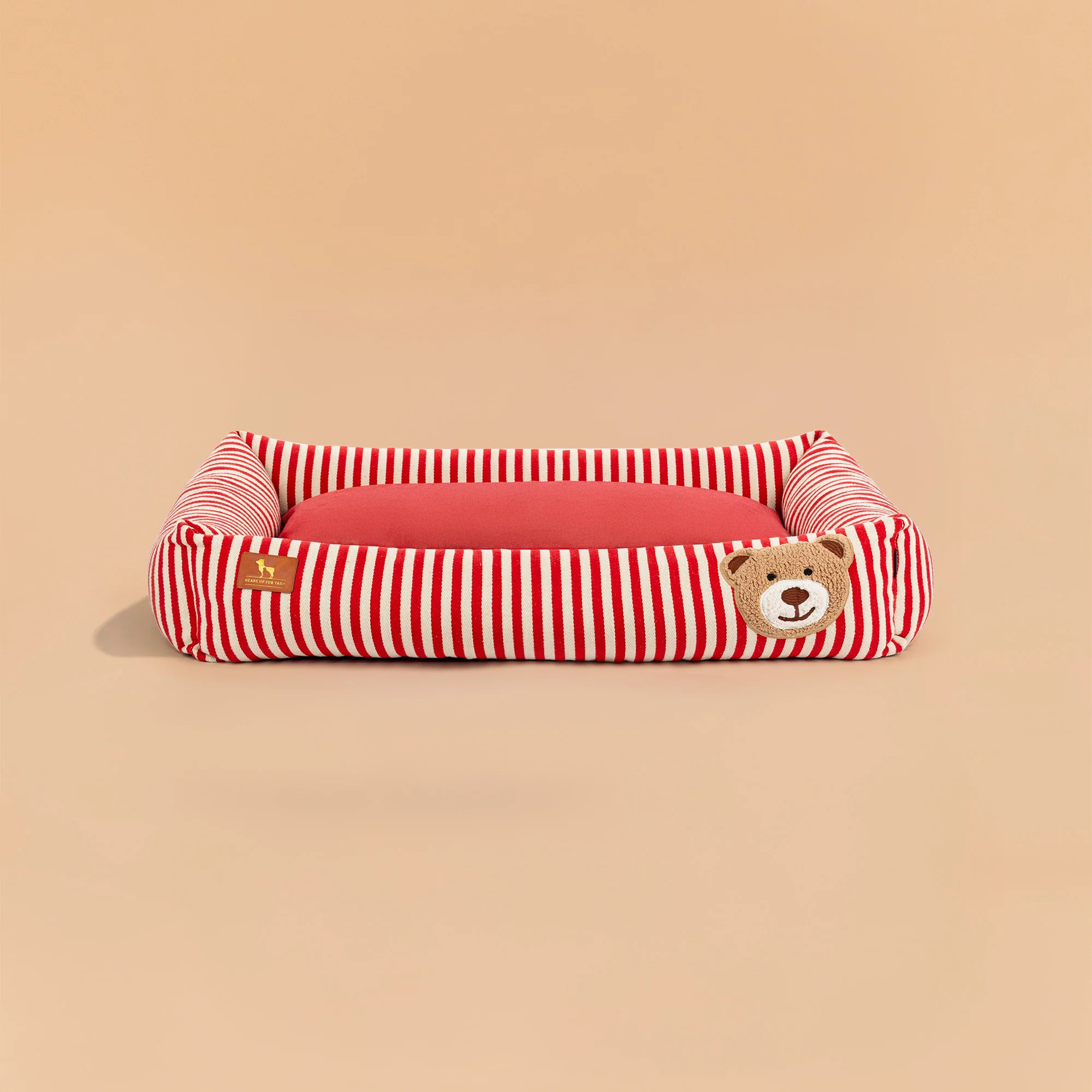 Heads Up For Tails Bear Stripes Lounger Dog Bed - Red & Ivory