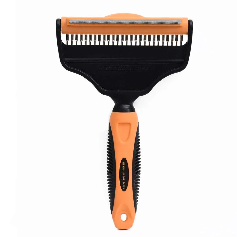 Heads Up For Tails Deshedder With Rake For Dogs - Orange & Black