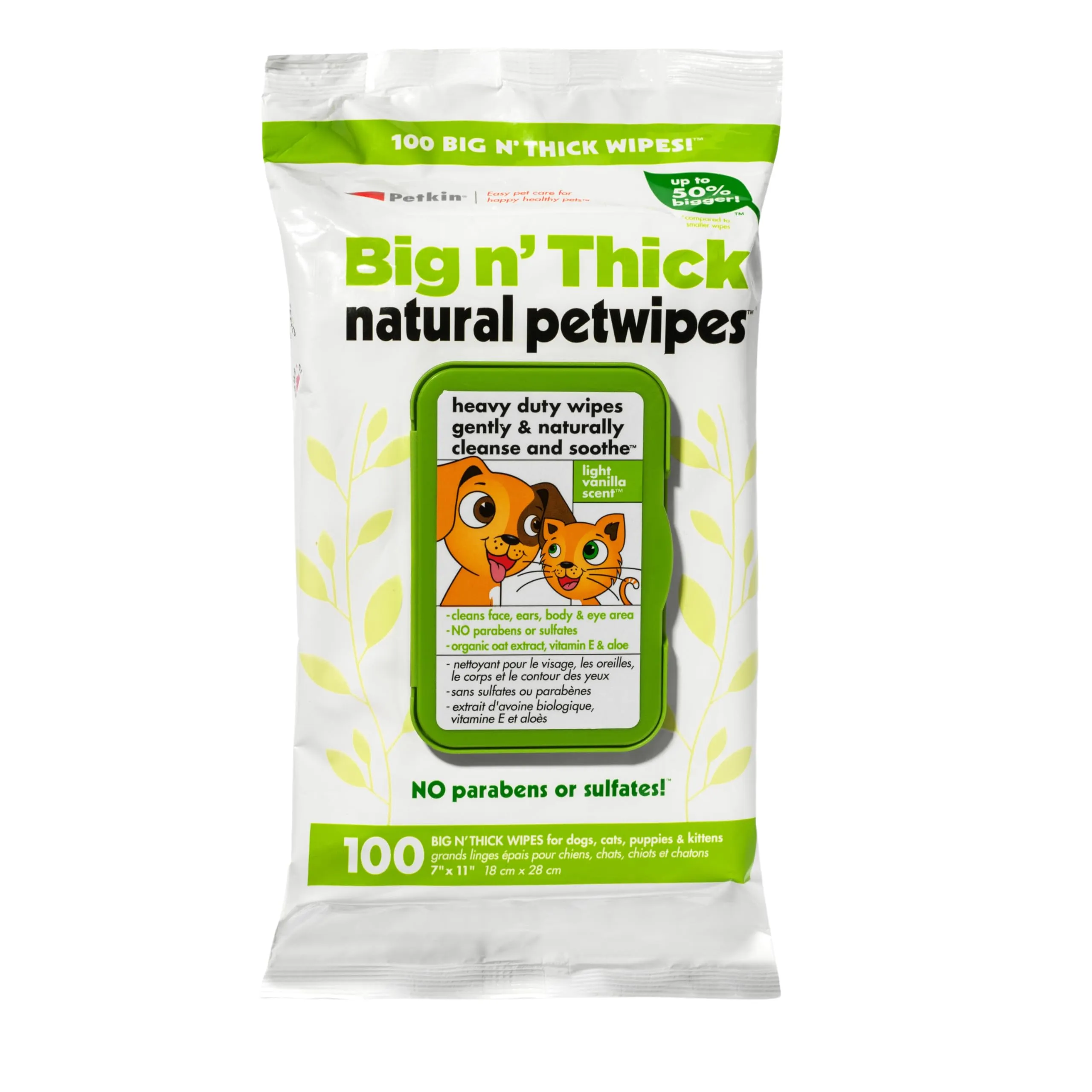 Petkin Big N Thick Natural Petwipes 100 Wipes