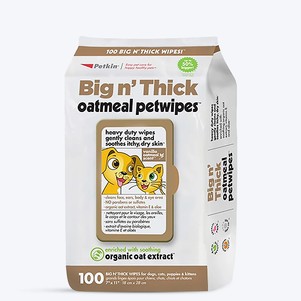 Petkin Big N Thick Oatmeal Pet Wipes For Dogs & Cats 100 Pieces
