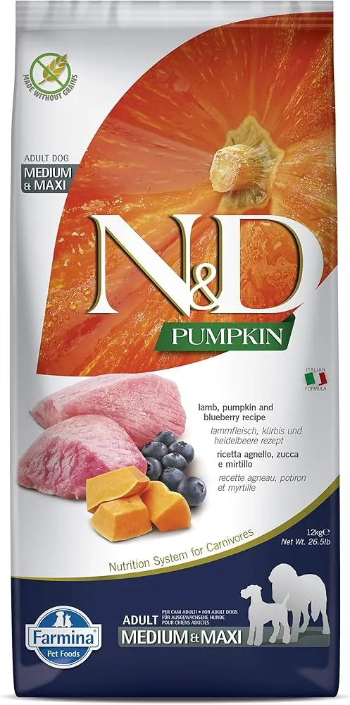 Farmina N&D Pumpkin Lamb & Blueberry Grain Free Medium & Maxi Breed Dry Adult Dog Food