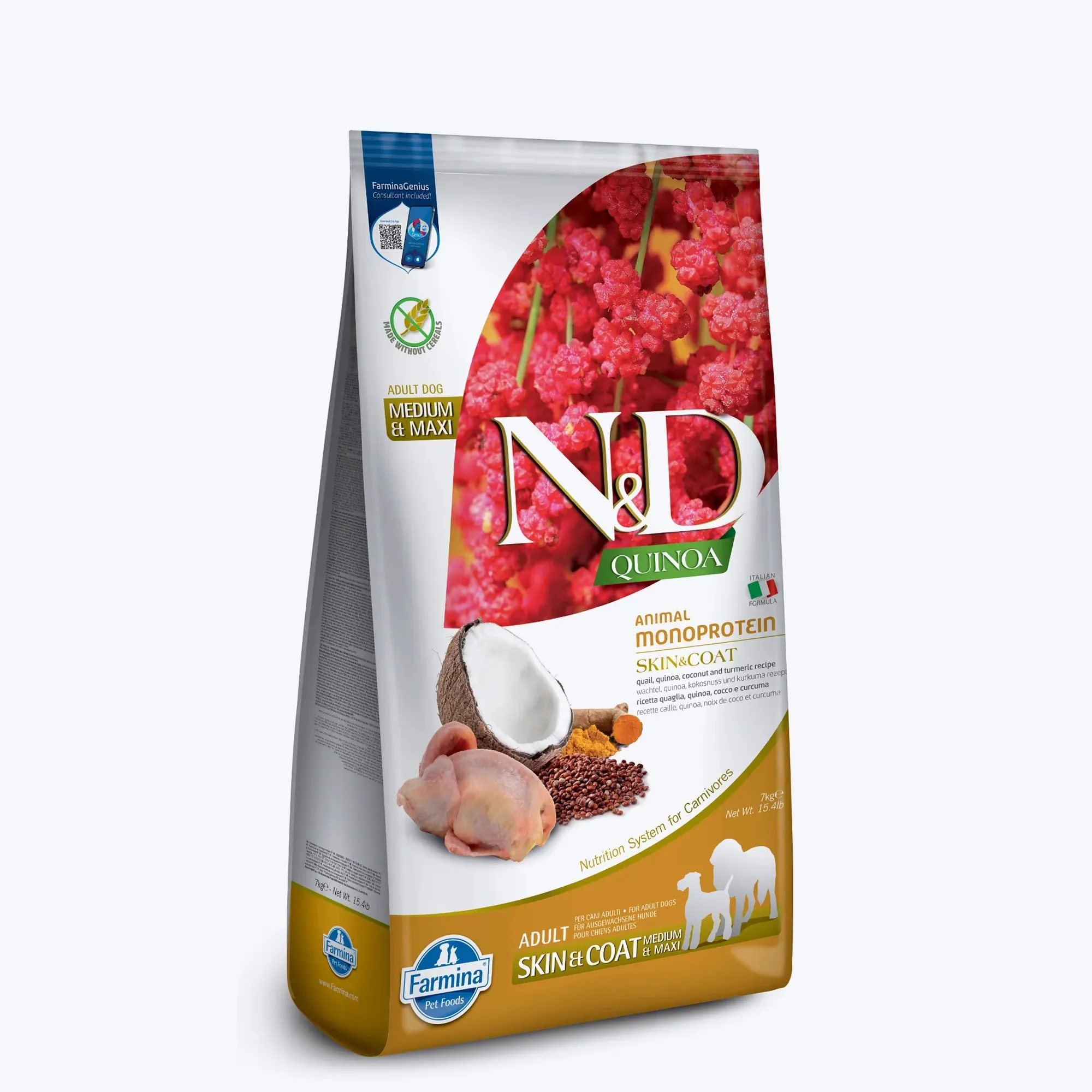 Farmina N&D Quinoa Quail, (Skin and Coat) Medium and Maxi Breed Dry Adult Dog Food