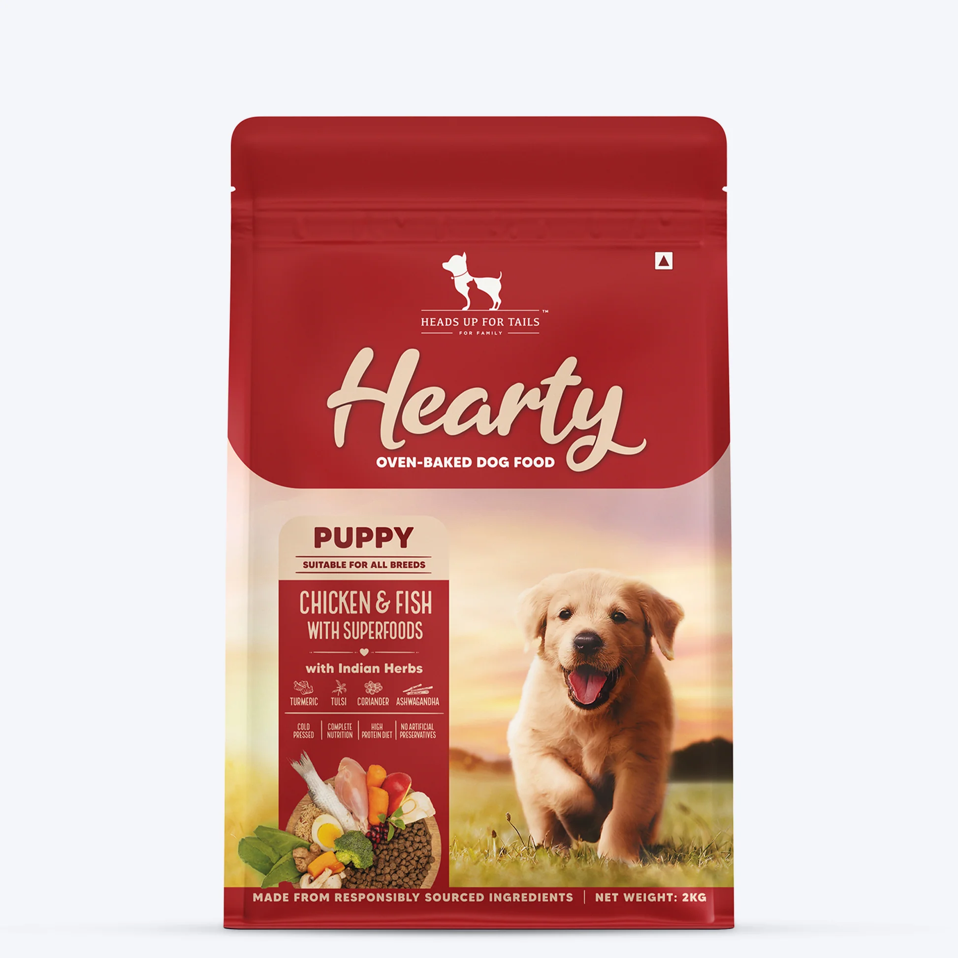 Heads Up For Tails Hearty Oven Baked Puppy Food Chicken and Fish with Superfoods for All Breeds