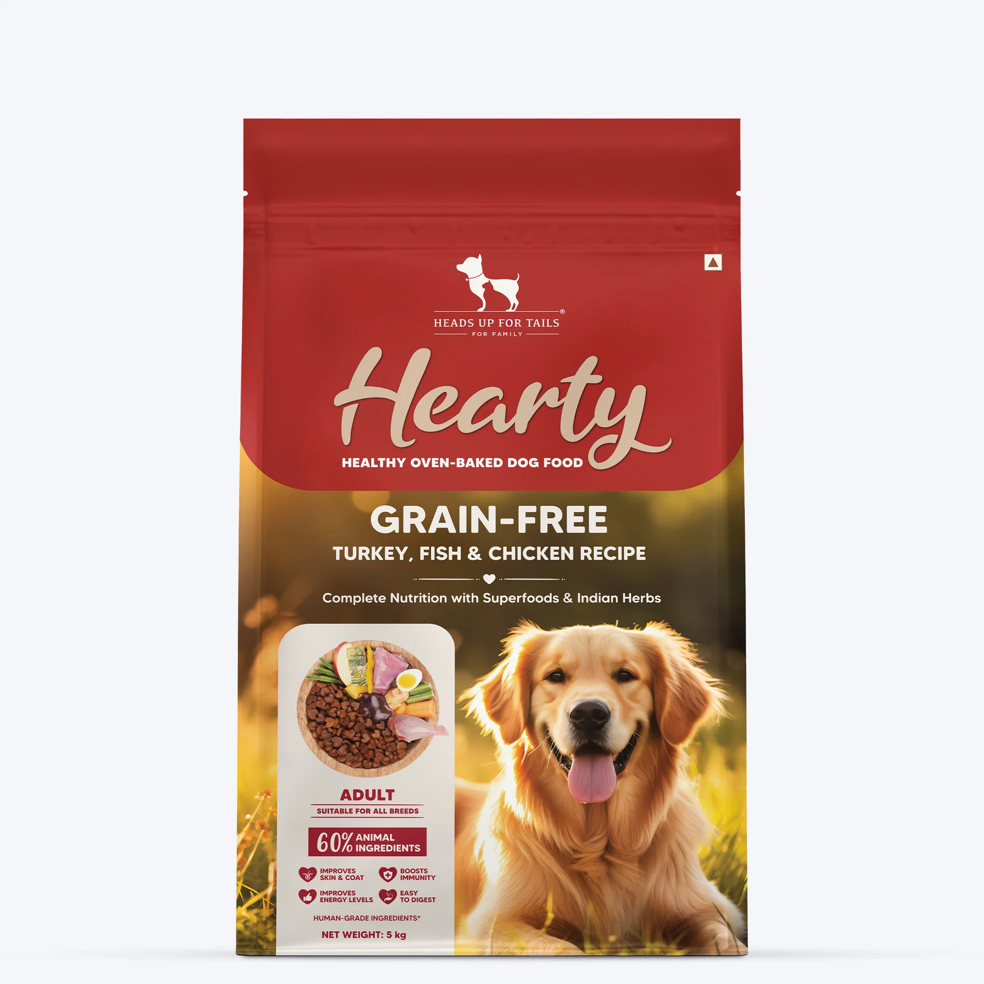 Heads Up For Tails Hearty Oven-Baked Turkey, Fish & Chicken Grain Free Recipe Adult Dog Dry Food