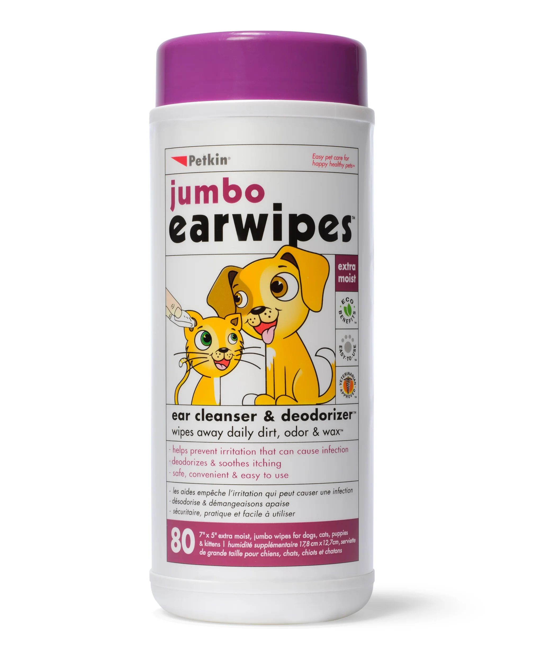 Petkin Jumbo Ear Wipes 80 Wipes