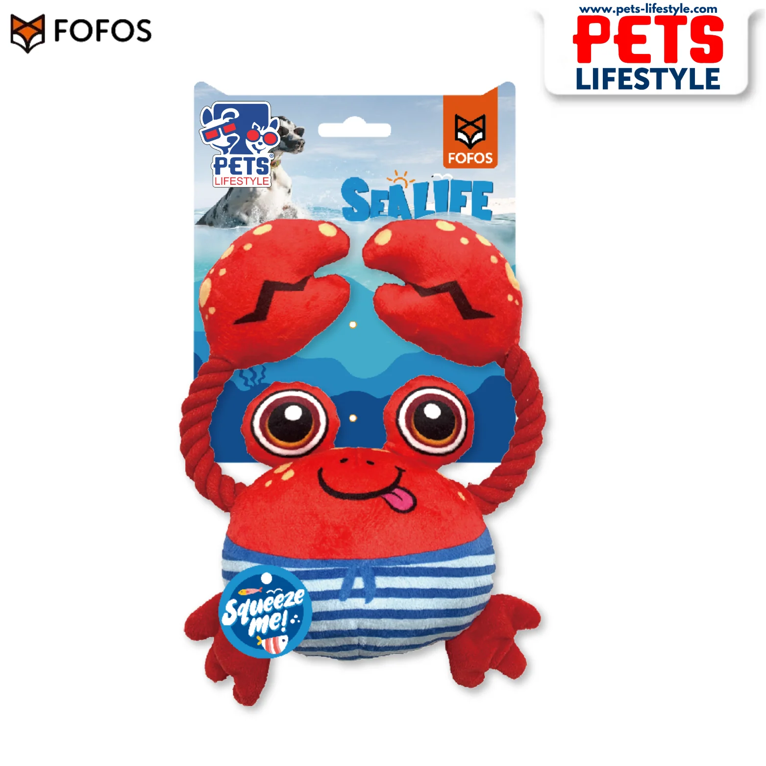 Fofos Crab Sealife Squeaky Plush Dog Toy