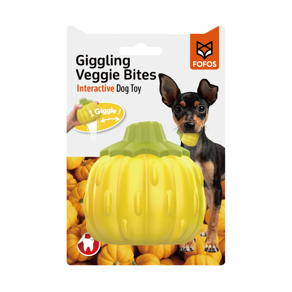 Fofos Giggling Veggi Bites Pumpkin Squeaky Chew Toy for Dogs