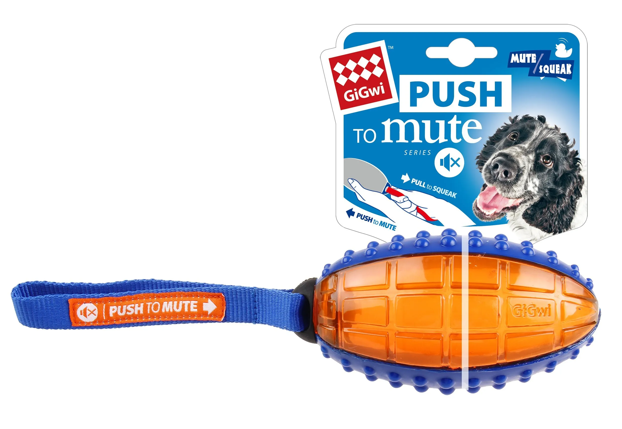 GiGwi Push To Mute Rugby Ball Orange