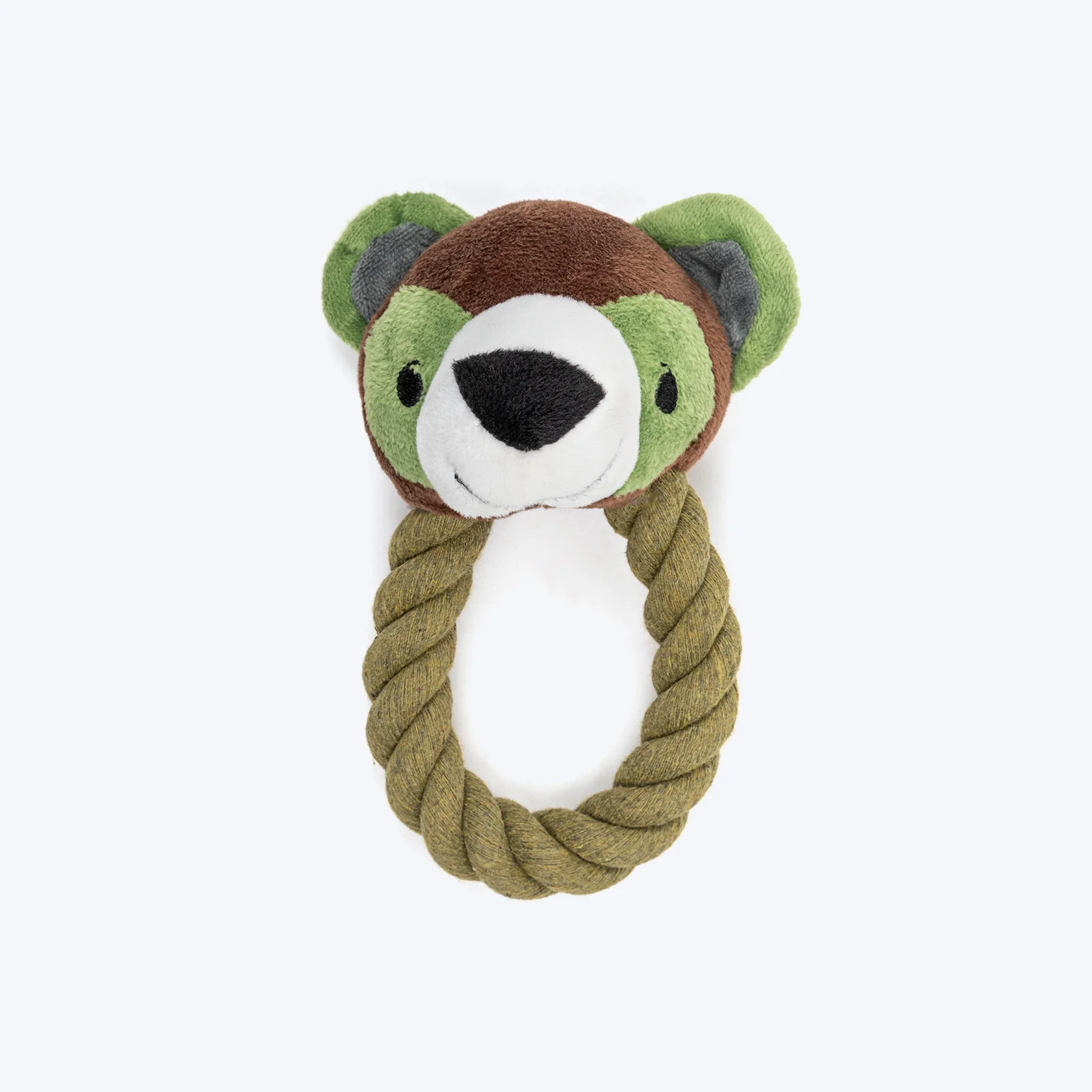 TLC Tug Bear Squeaky Rope Toy for Puppies and Small Dogs - Brown and Green