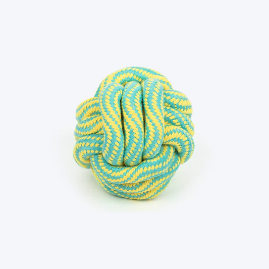 TLC Tug Knot Ball Rope Toy For Dogs - Yellow & Turquoise