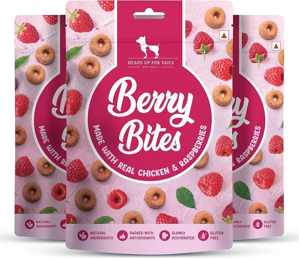 Heads Up For Tails Berry Bites Made With Real Chicken & Raspberries Gluten Free Dog Treats