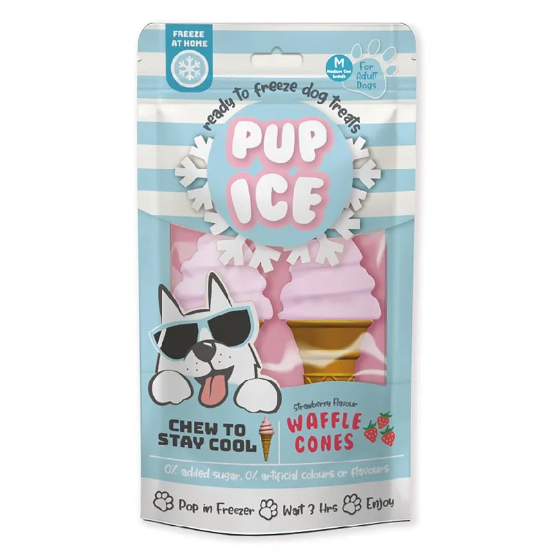 Pup Ice Waffle Cones Strawberry Ready To Freeze Treat For Adult Dog