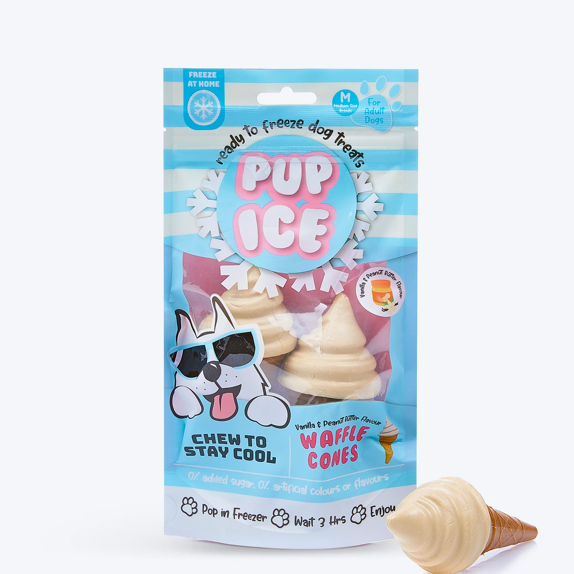Pup Ice Waffle Cones Vanilla & Peanut Butter Ready To Freeze Treat For Adult Dog