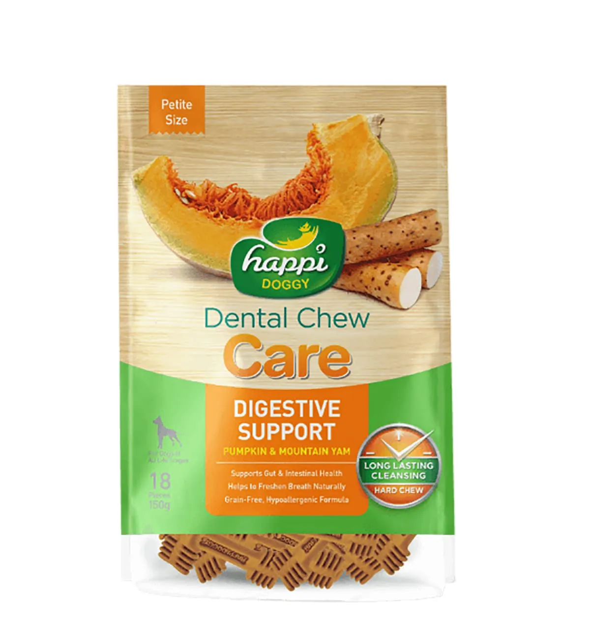Happi Skippi Dental Chew Care Digestive Support Grain Free Dog Treats - Petite
