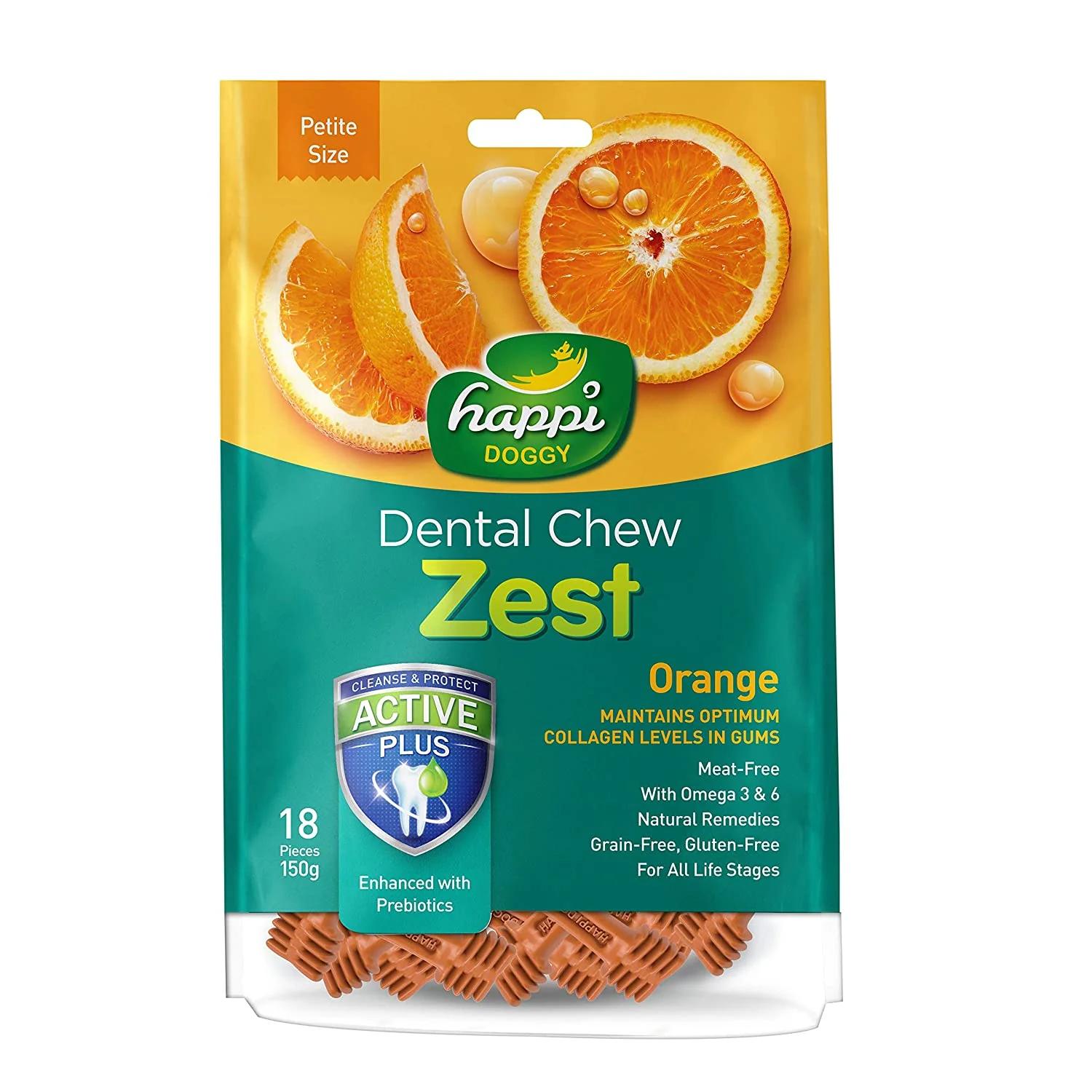 Happi Skippi Dental Chew Zest Orange Grain Free Dog Treats - Petite