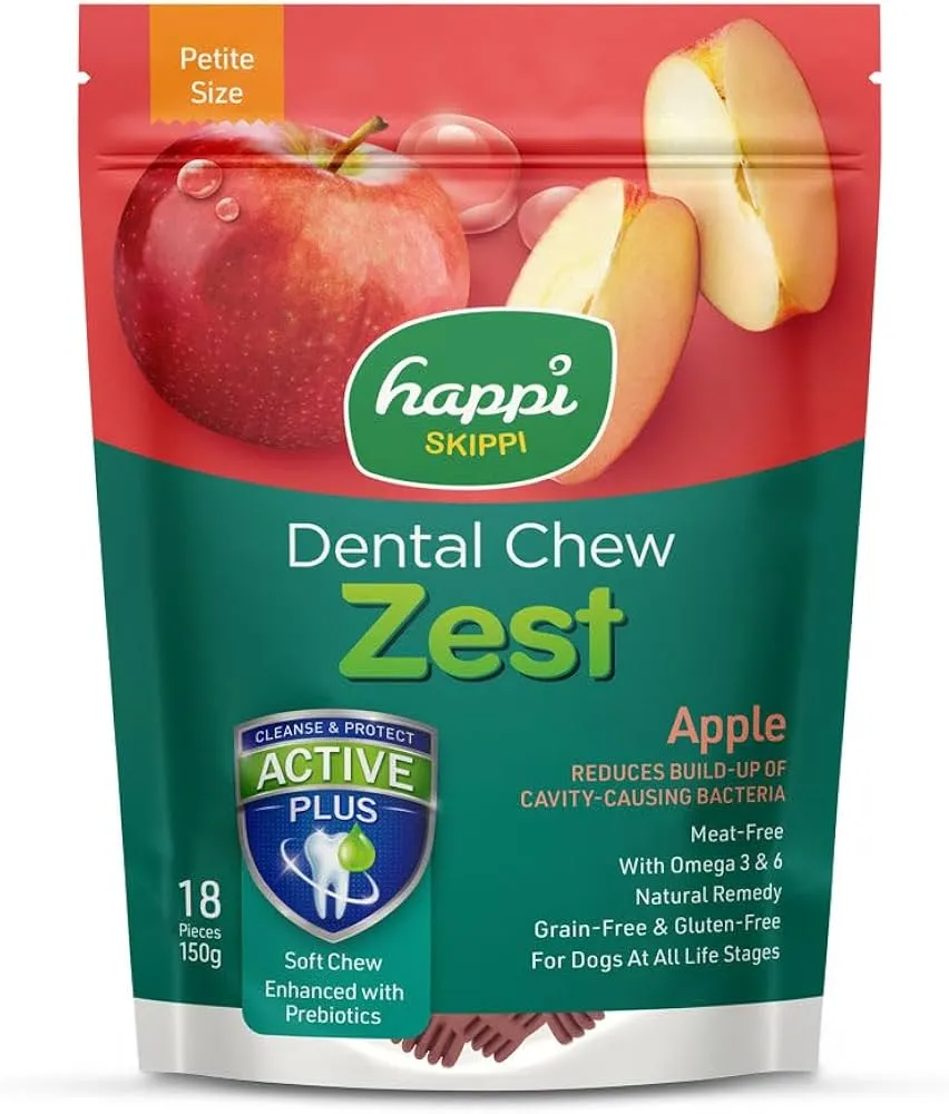 Happi Skippi Vegetarian Dental Chew Zest Apple Grain Free Dog Treats - Petite