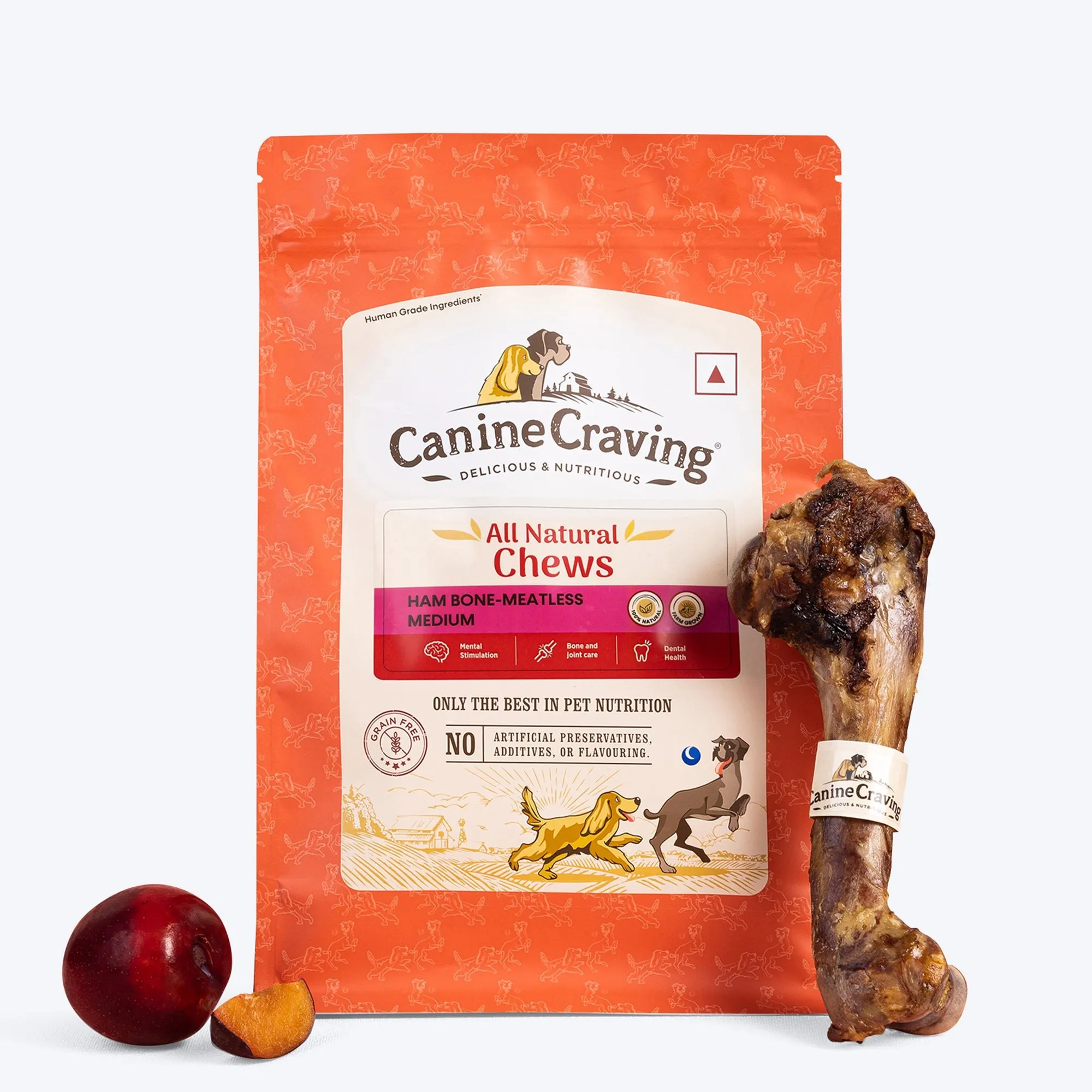 Canine Craving Dehydrated Ham Bone Chew Meatless Ham Grain Free Dog Treats