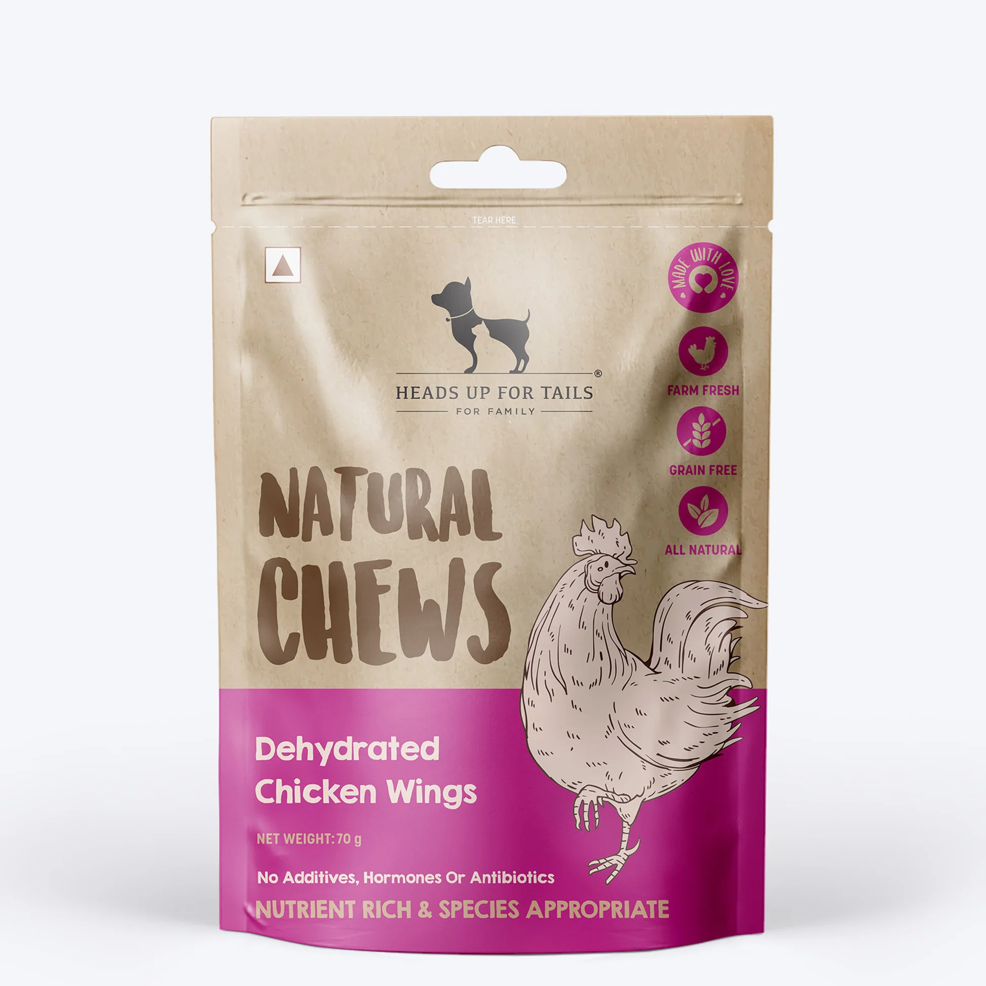 Heads Up For Tails Natural Chews - Dehydrated Chicken Wings For Dog