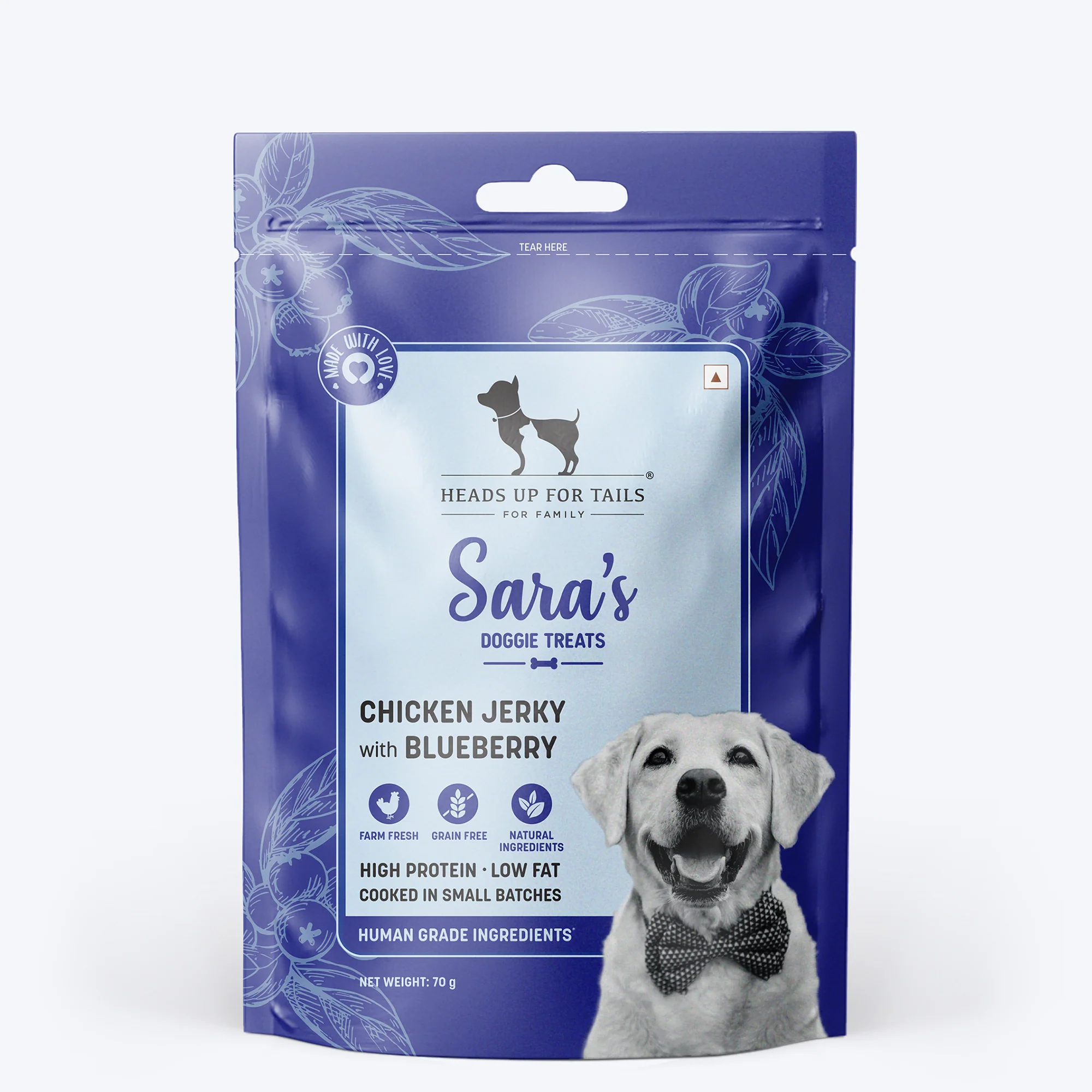 Heads Up For Tails Sara's Doggie Chicken Jerky With Blueberry Grain Free Dog Treats