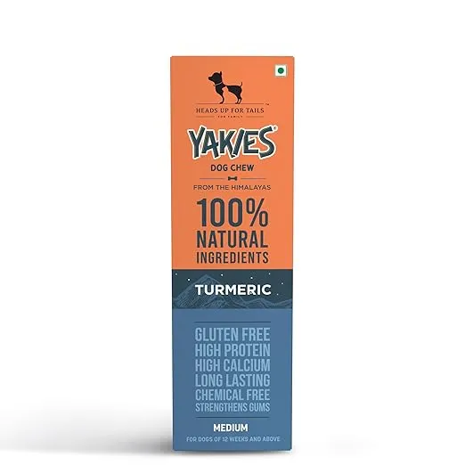Heads Up For Tails Yakies 100% Natural and Vegetarian Turmeric Gluten Free Chew Bone For Dogs