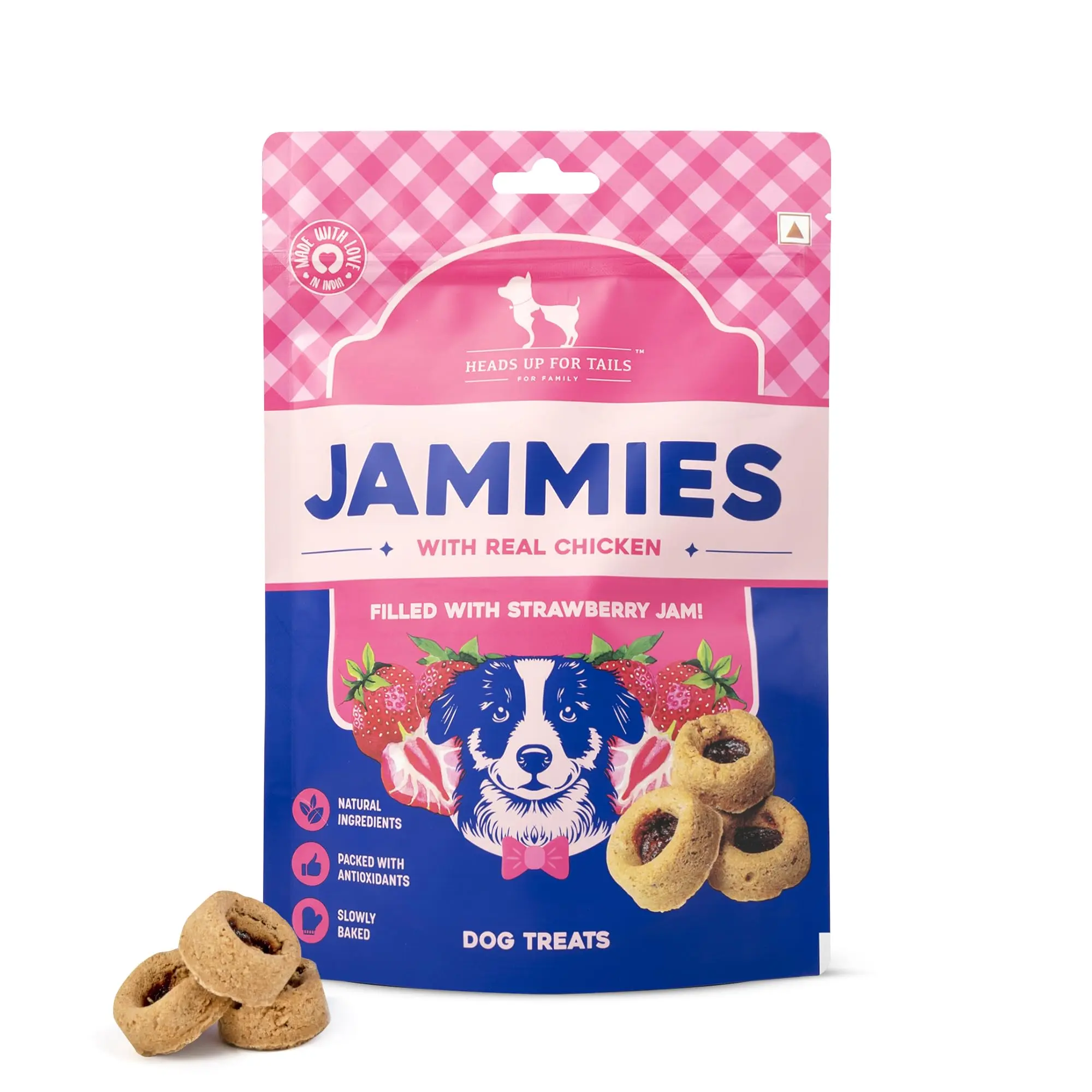 Heads Up For Tails Jammies With Real Chicken Filled With Strawberry Jam Gluten Free Dog Treats