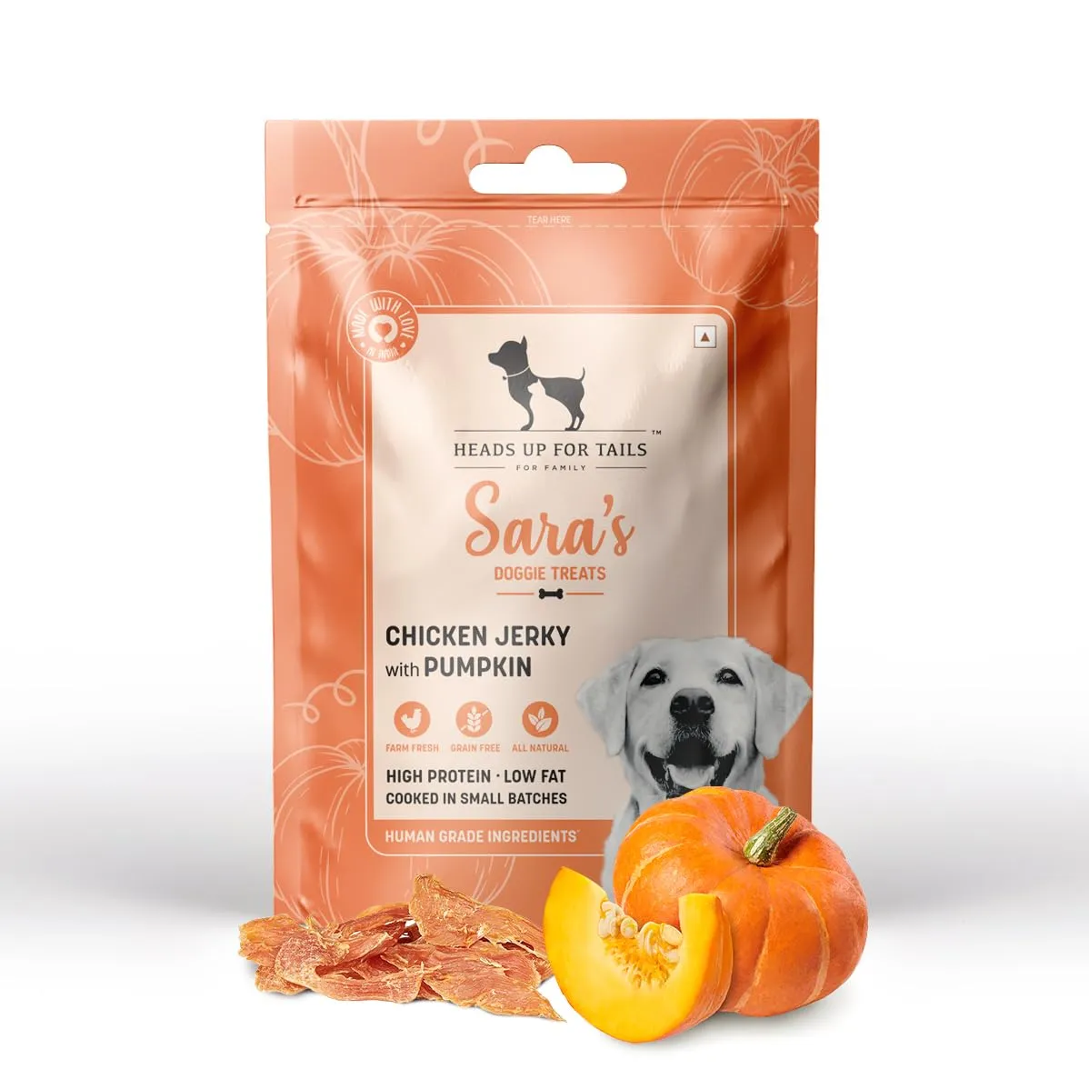 Heads Up For Tails Sara's Doggie Chicken Jerky With Pumpkin Grain Free Dog Treats