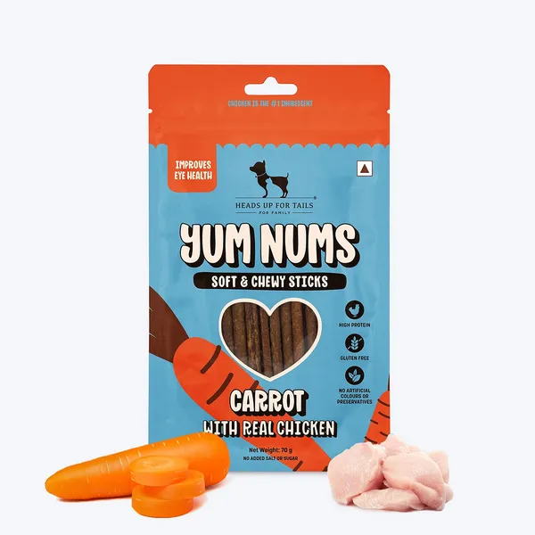 Heads Up For Tails Yum Nums Carrot With Real Chicken Soft & Chewy Grain Free Sticks Treat For Dogs