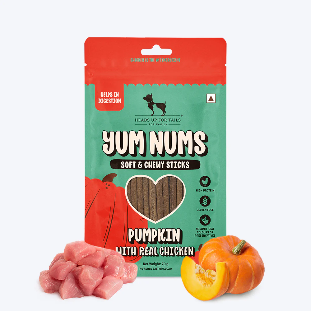 Heads Up For Tails Yum Nums Pumpkin With Real Chicken Soft & Chewy Grain Free Sticks Treat For Dogs