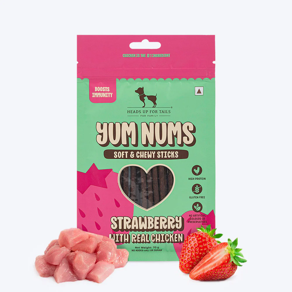 Heads Up For Tails Yum Nums Soft Chewy Sticks Strawberry with Real Chicken Treat For Dogs