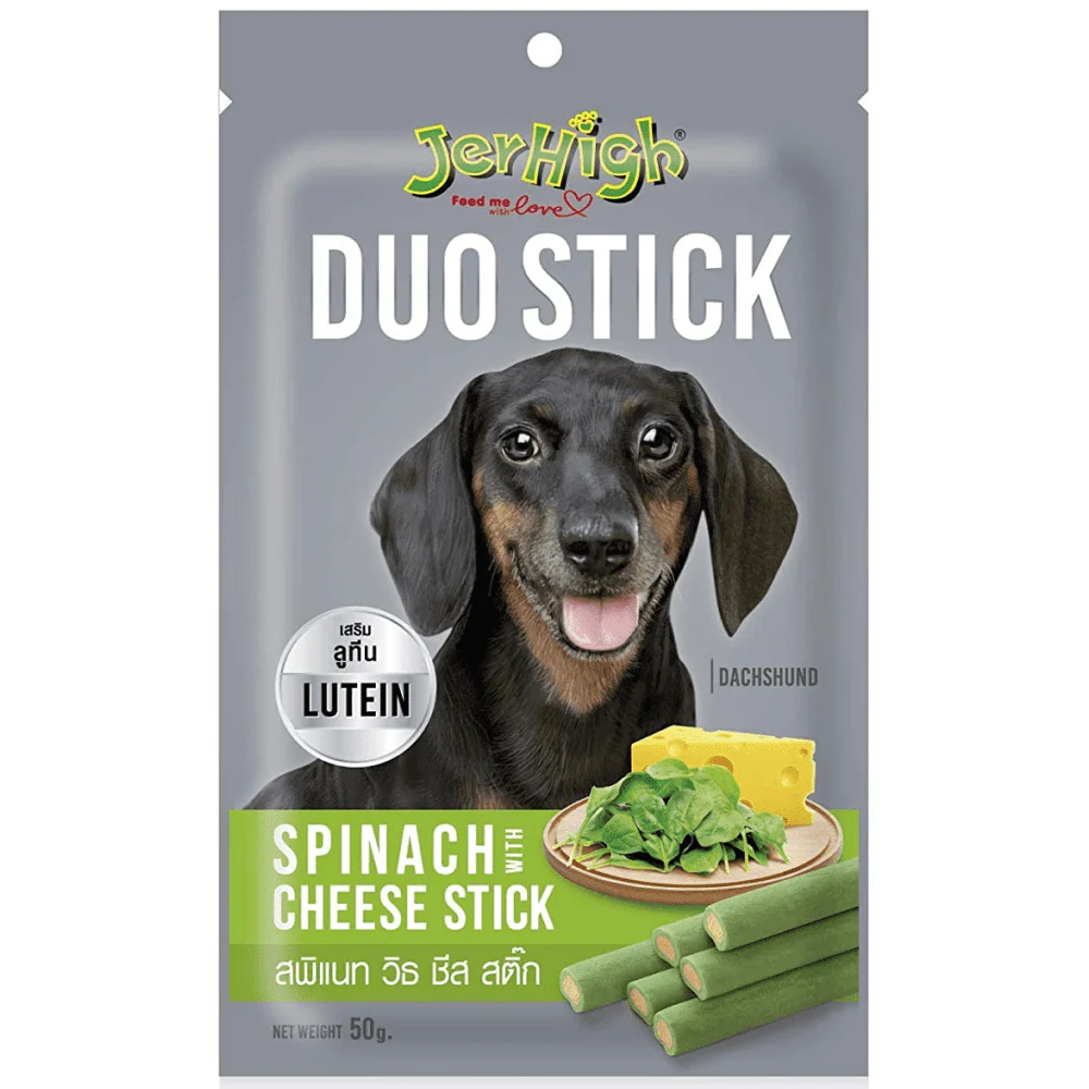 JerHigh Duo Stick Dog Treat - Spinach with Cheese Stick