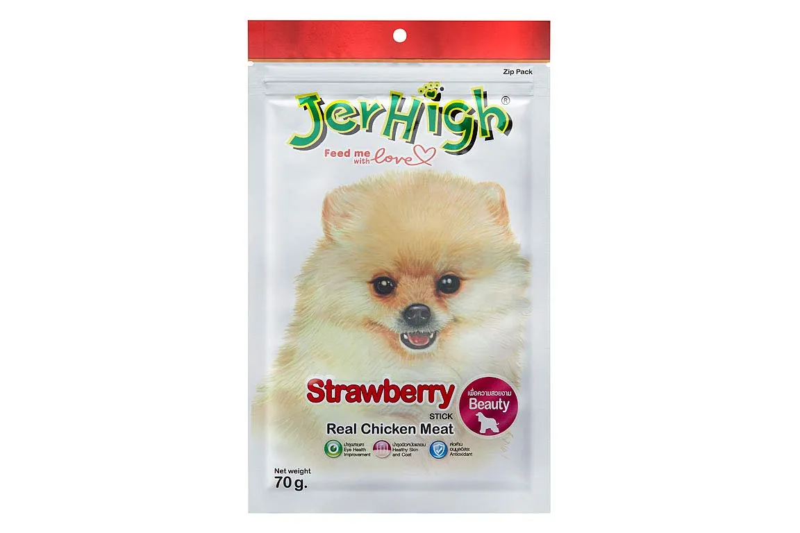 JerHigh Strawberry Stick Dog Treats with Real Chicken Meat