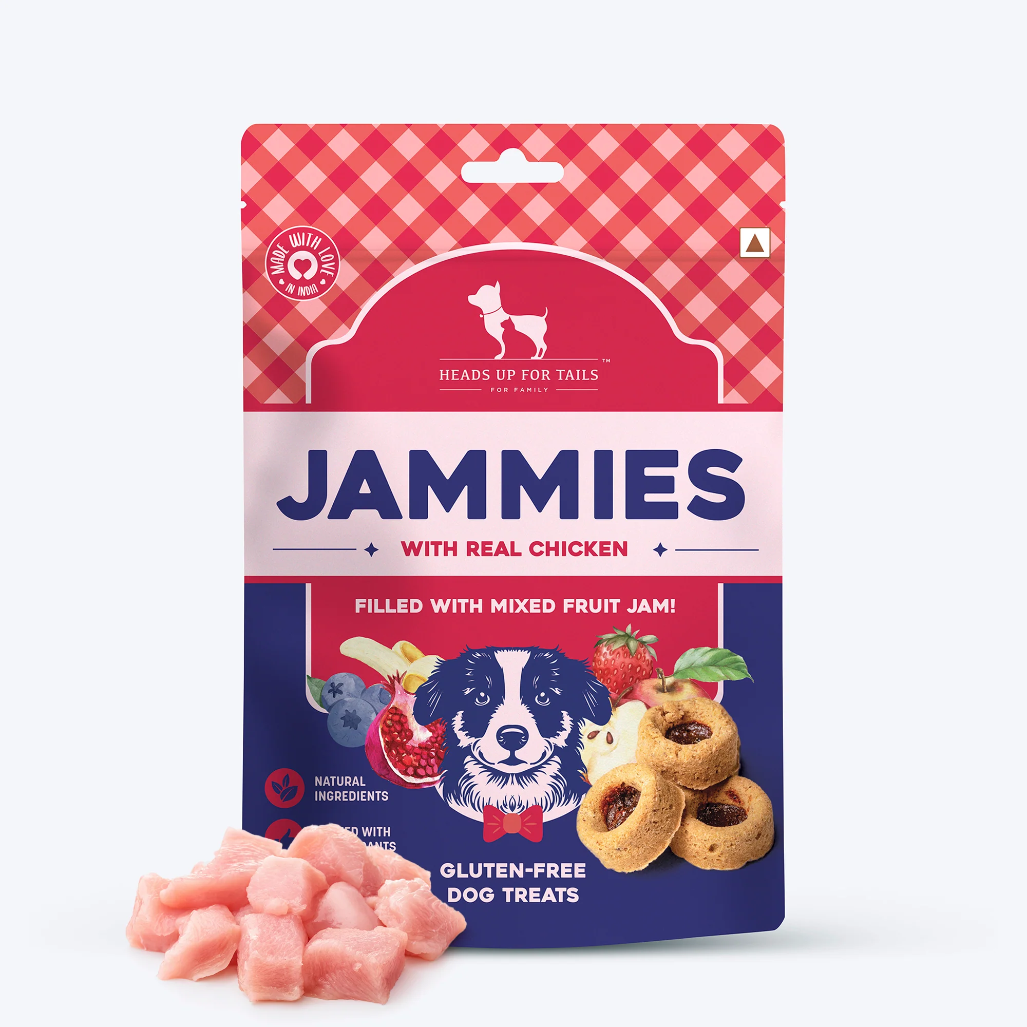 Heads Up For Tails Jammies With Real Chicken Filled With Mixed Fruit Jam Gluten Free Dog Treats