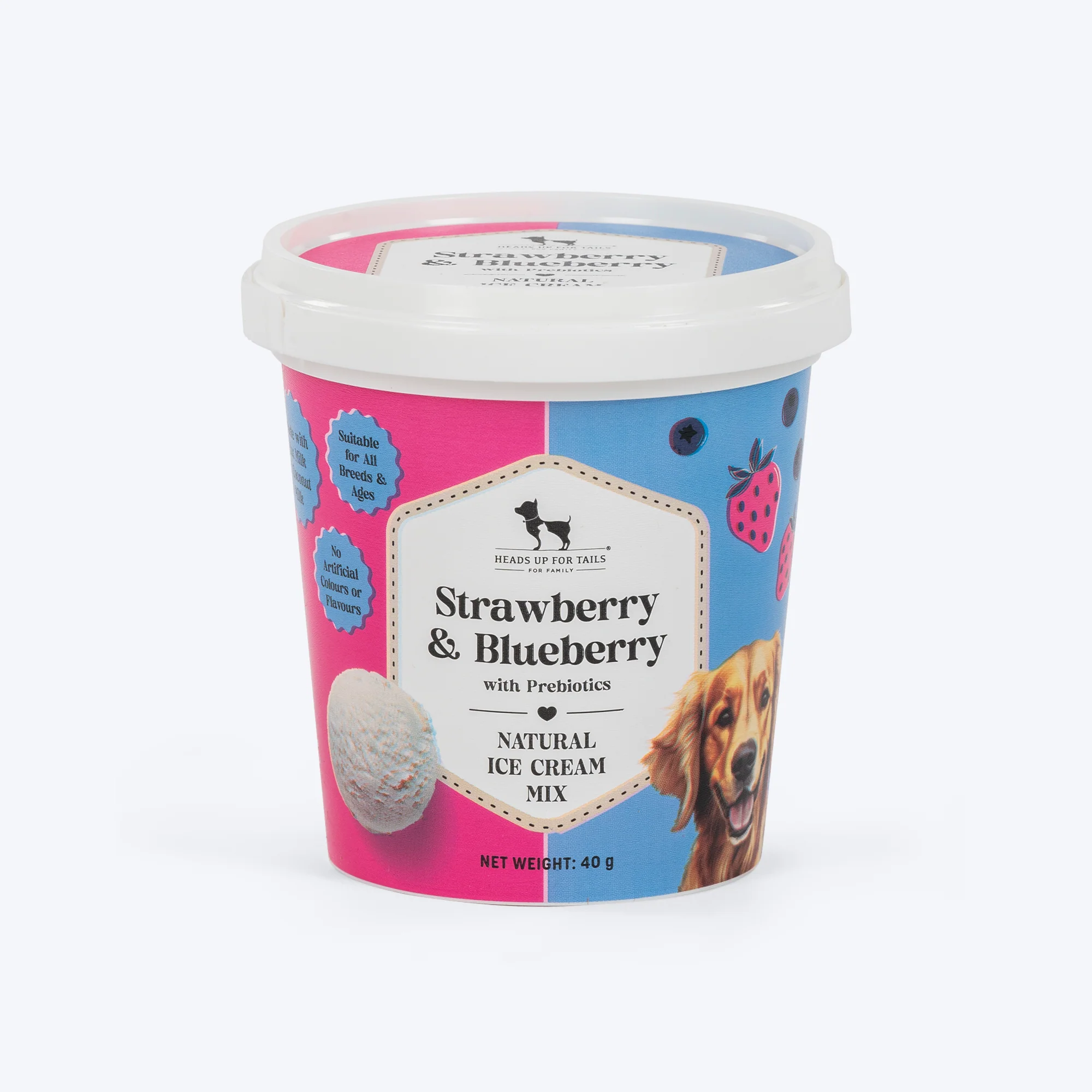 Heads Up For Tails Strawberry & Blueberry With Prebiotics Natural Ice Cream Mix Dog Treats