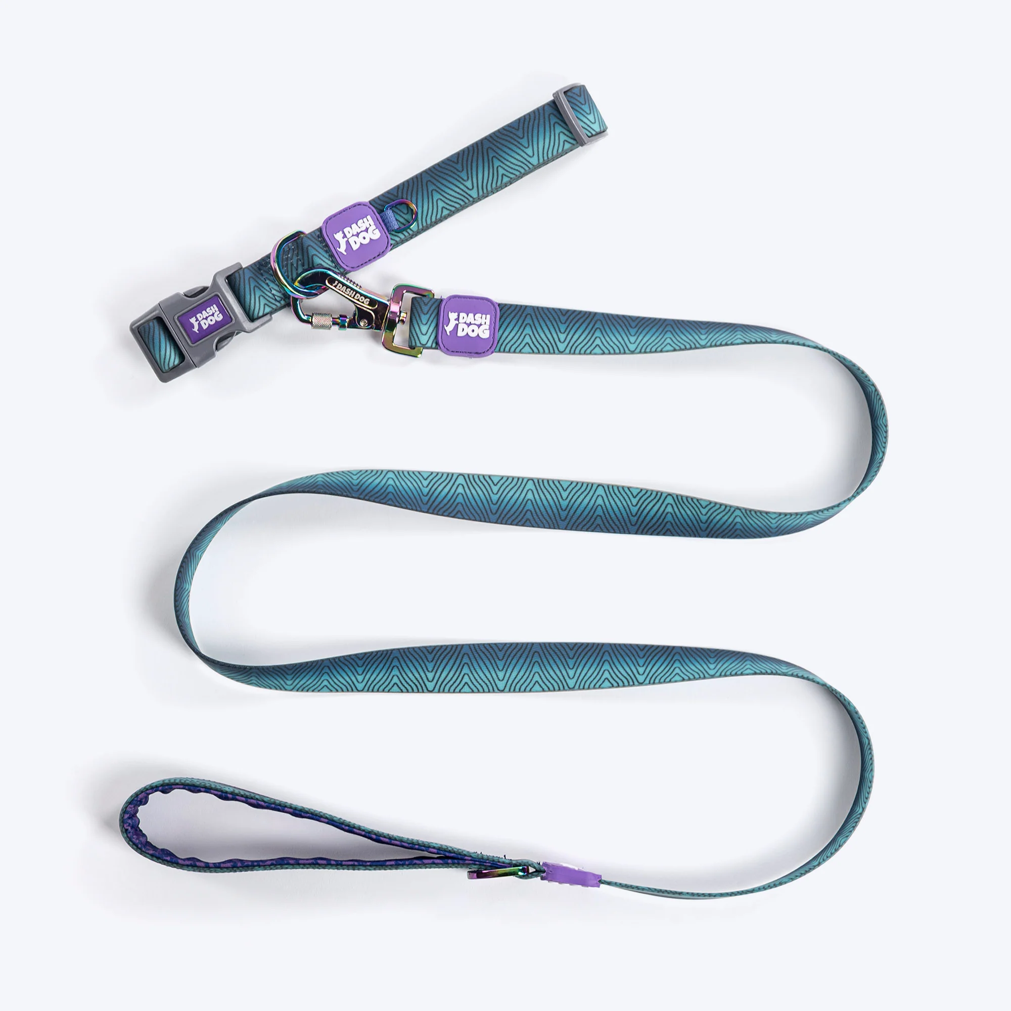 Dash Dog Trail Tails Waterproof Dog Collar & Leash Set Blue