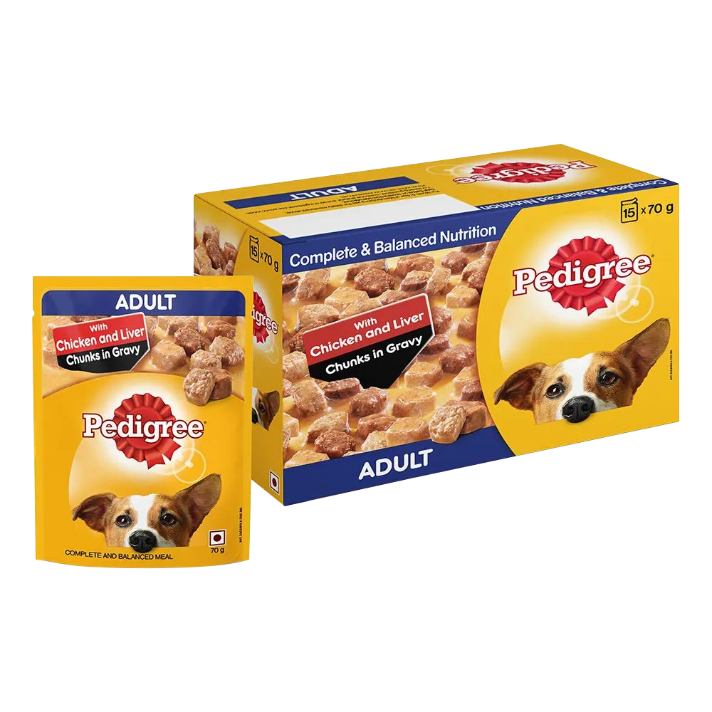 Pedigree Chicken & Liver Chunks In Gravy Adult Dog Wet Food - Weekly Pack