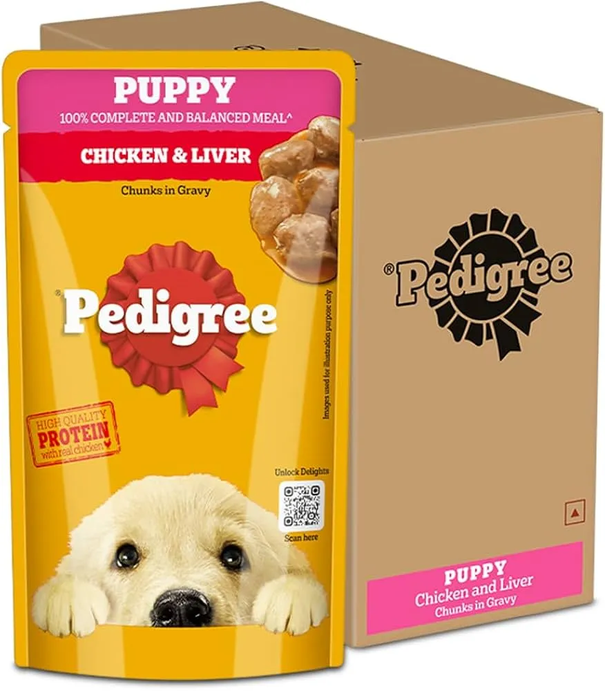 Pedigree Chicken & Liver Chunks In Gravy Puppy Dog Wet Food - Weekly Pack