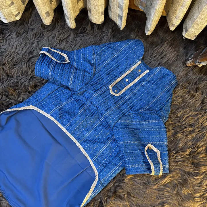 Furvia Peacock Blue Zari Kurta — fabric and detail