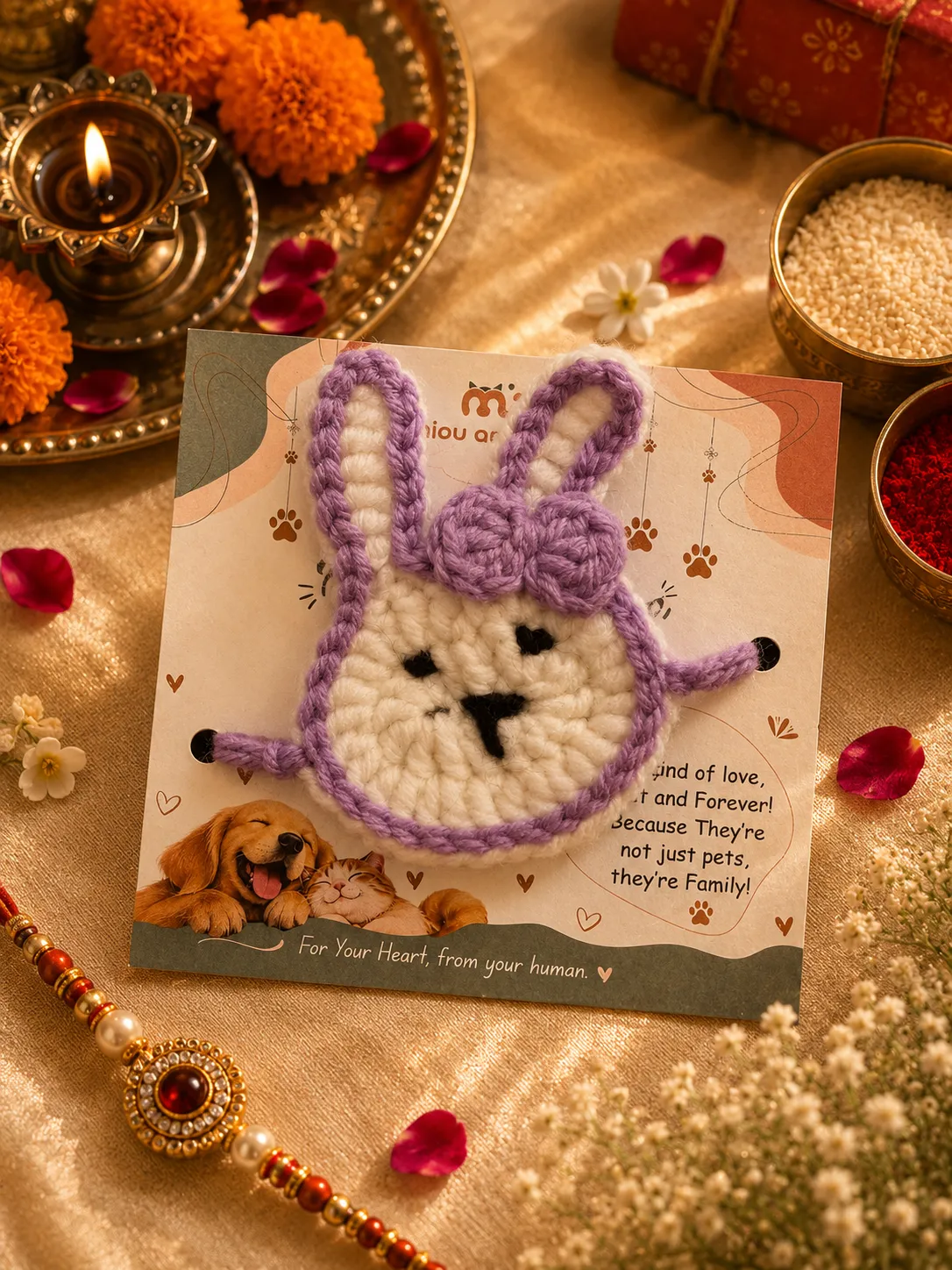 Handmade Crochet Bunny Ears Pet Rakhi — Miou and Wuff, Ahmedabad