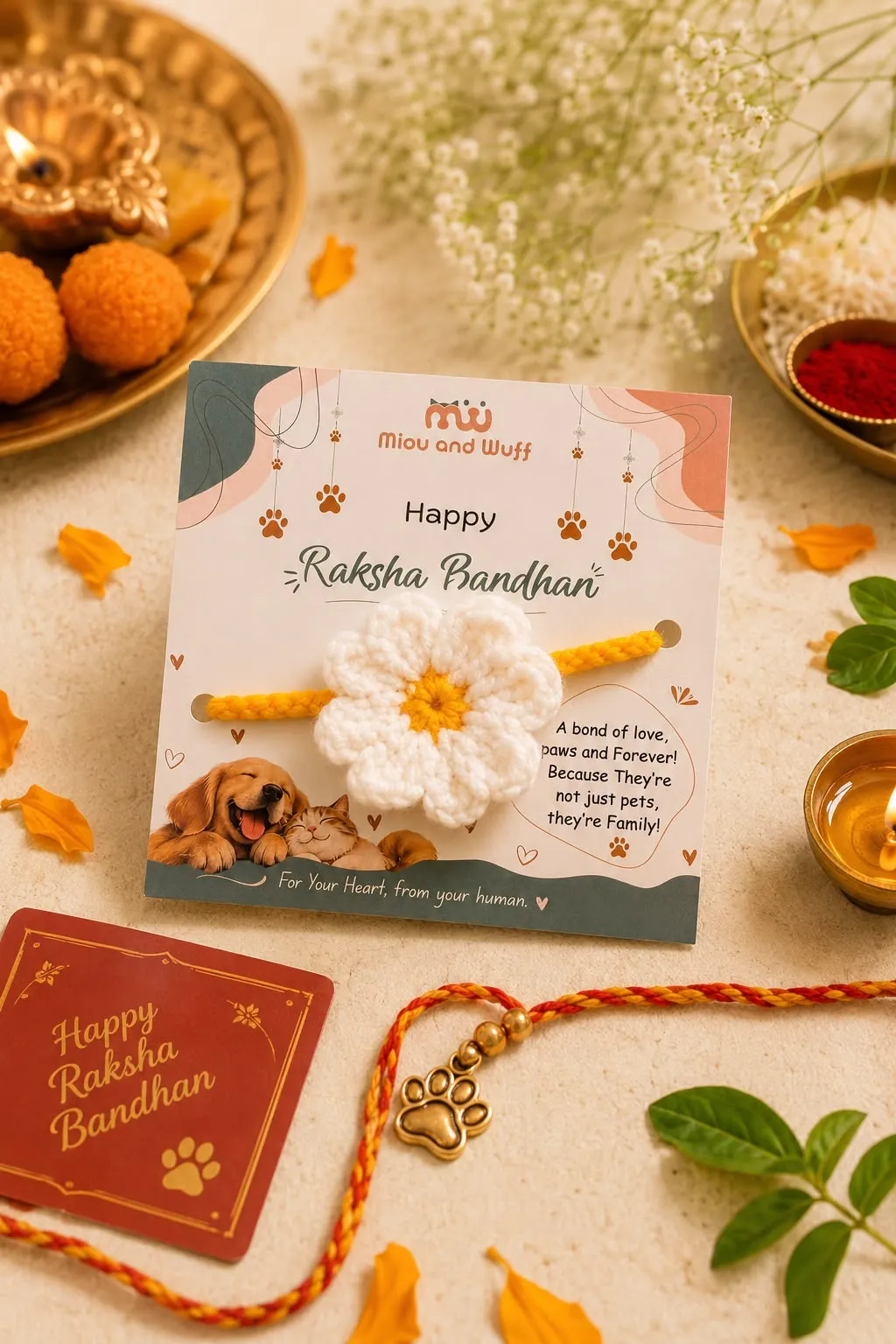 Handmade Crochet Daisy Flower Pet Rakhi — Miou and Wuff, Ahmedabad