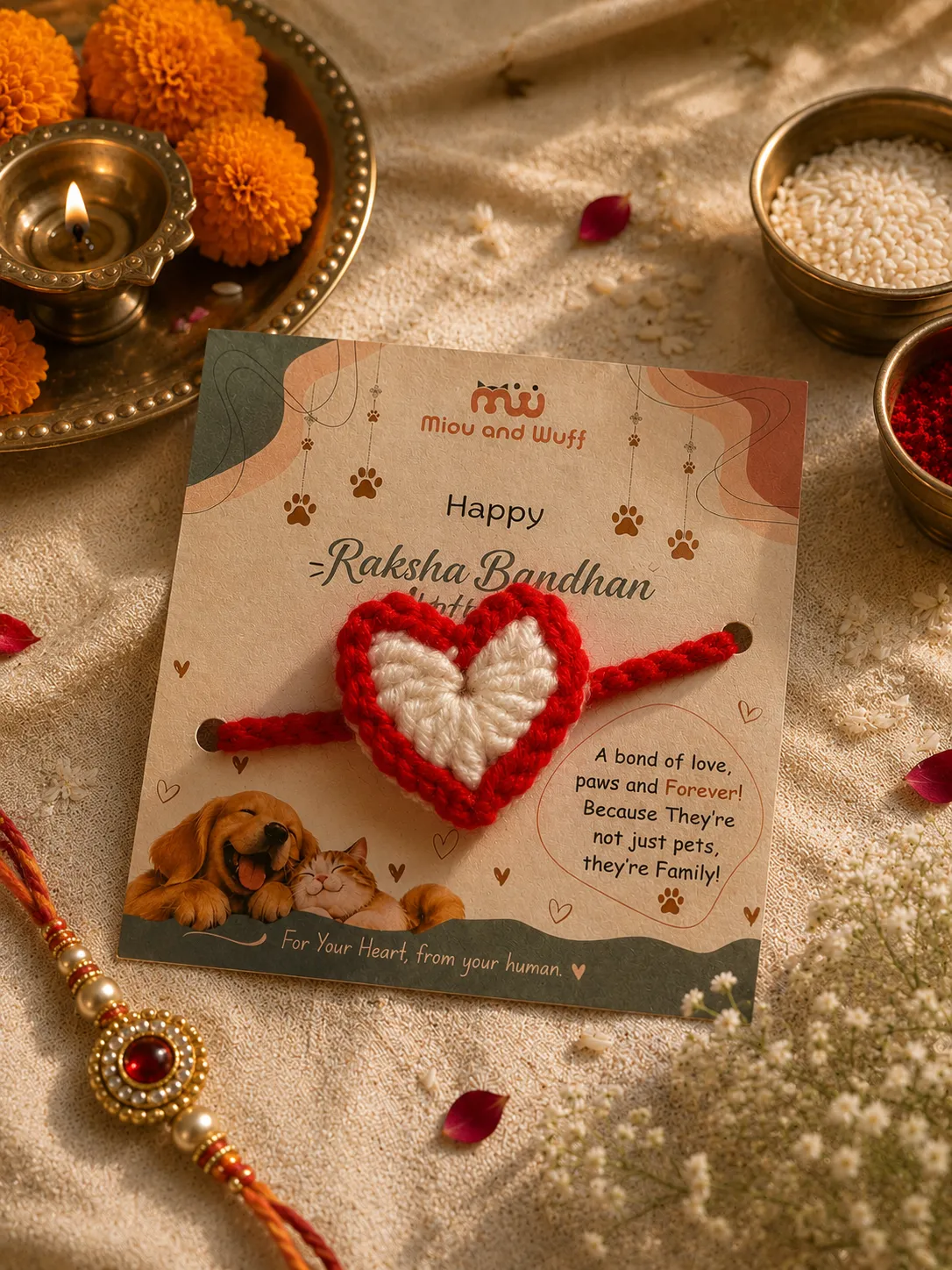 Handmade Crochet Double Heart Pet Rakhi — Miou and Wuff, Ahmedabad