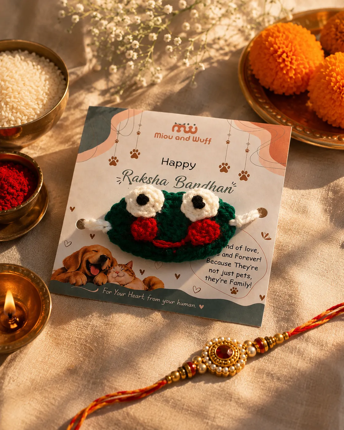Handmade Crochet Happy Frog Pet Rakhi — Miou and Wuff, Ahmedabad