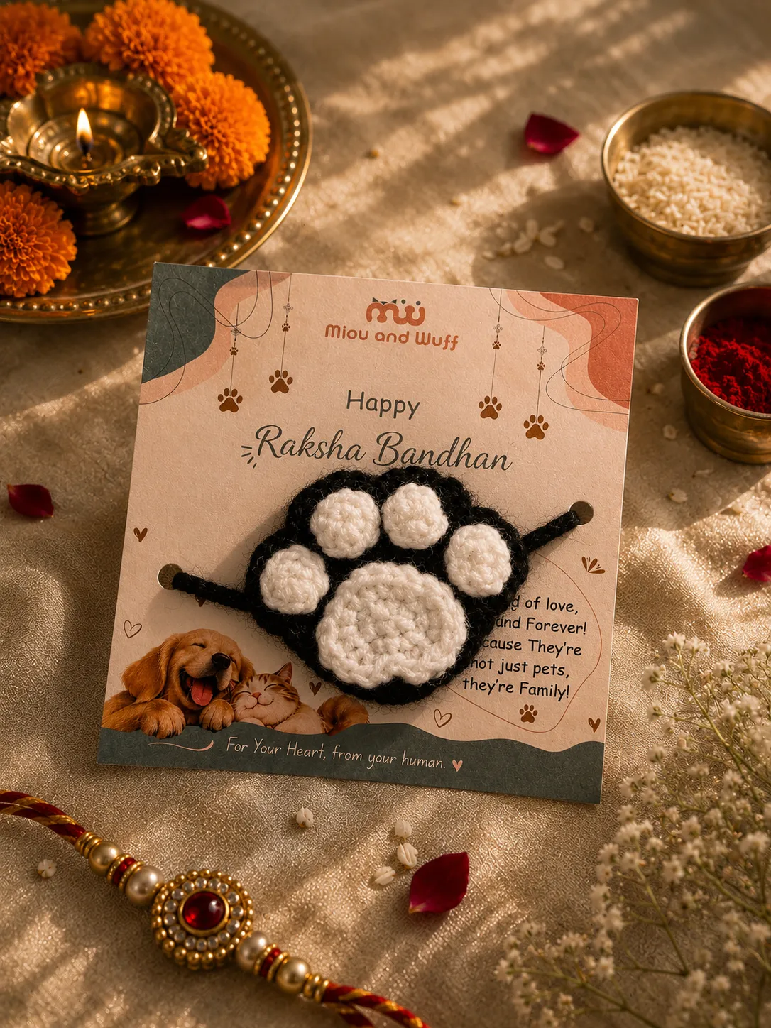 Handmade Crochet Midnight Paw Print Pet Rakhi — Miou and Wuff, Ahmedabad