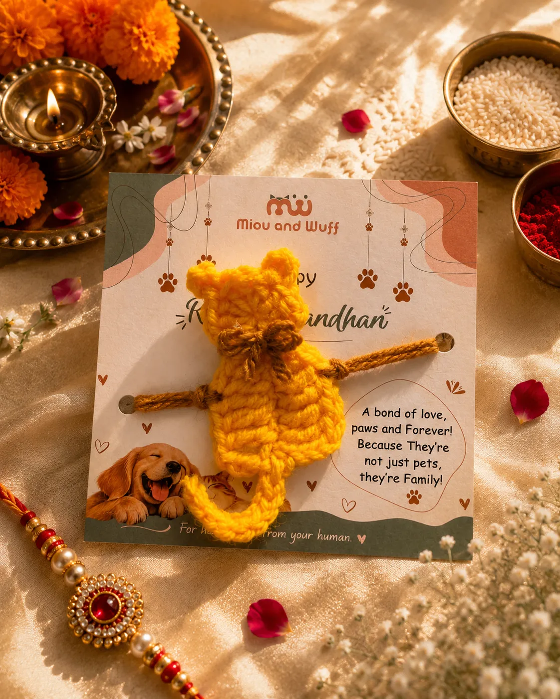 Handmade Crochet Sitting Cat Pet Rakhi — Miou and Wuff, Ahmedabad